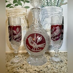 Hofbauer Byrdes Collection The Ruby Decanter & glasses Ruby Red & Clear Crystal